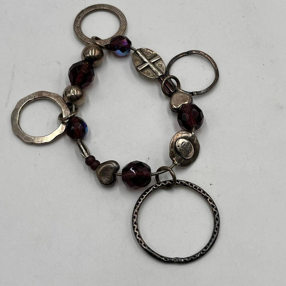 Gas Bijoux Designer Purple Glass AB Beaded Disc Dangle Sterling‎ Bracelet